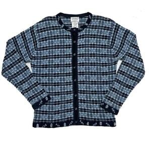 Northern Treasures Vintage Cardigan Sweater Plaid Checkered Floral Knit Womens S